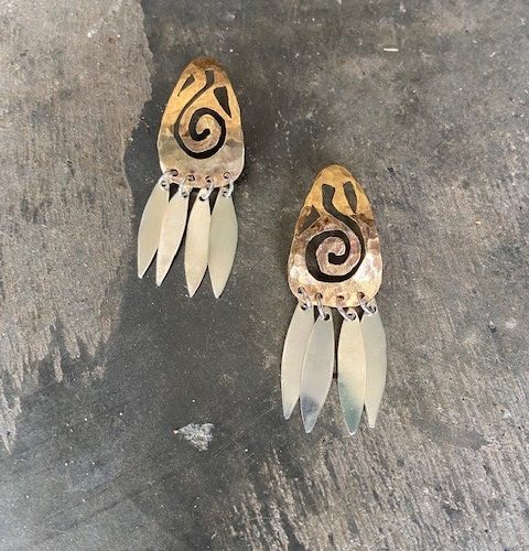 hand cut brass and sterling silver earrings