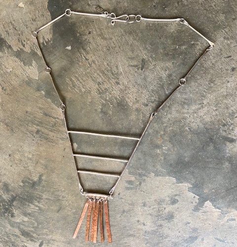 sterling silver necklace with copper fringe