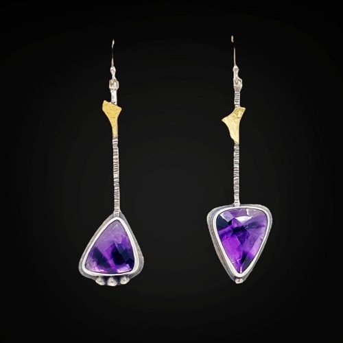 Trapeche amethyst earrings set in sterling silver accented with 22k gold