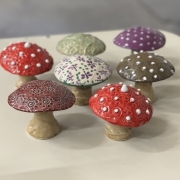 Ceramic mushrooms.