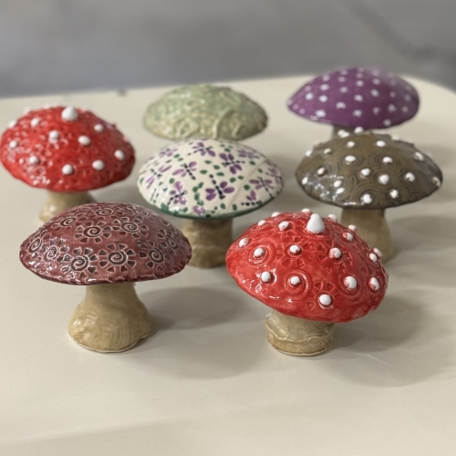 Ceramic mushrooms.