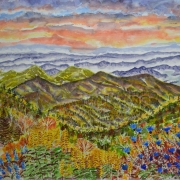 The Blue Ridge Parkway is world renowned, for its amazing panoramic views. of the Appalachian Mountains, along its entire length. The is my impression in watercolor of just one such long distance views to the layers of mountains you will see.