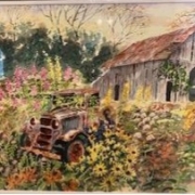 This painting I call Moonshine Runners repose is inspired by the many old, abandoned cars and trucks old barns and farmsteads that you can see in the countryside of North Carolina. One can imaging there perhaps in the past these old rusting vehicles surrounded by flowers may one had been used to deliver moonshine to their neighbors or buyers.